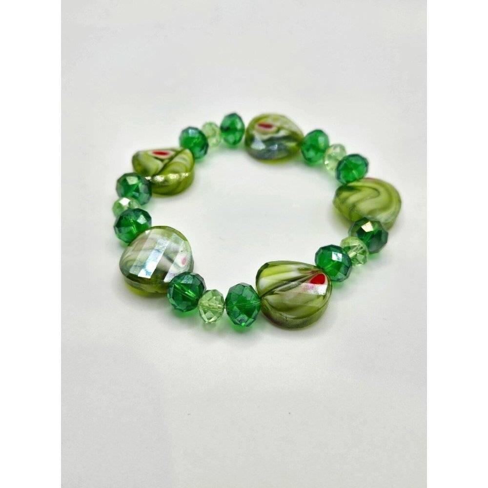 Beautiful Green Murano Millefiori Glass Beaded Bracelet 7 inches